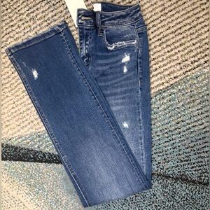 Mica Distressed Women’s High Rise Dark Wash Straight Leg Jeans Size 24